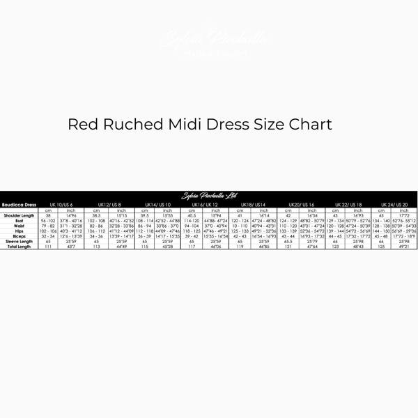Red Ruched Midi Dress Size Chart
