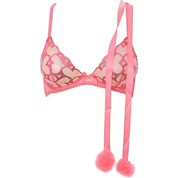 Agent Provocateur Womens Bobbi Lace Pom Pom Tie Neck Bra in Pink