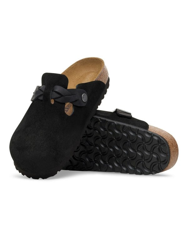Birkenstock Boston Braided Suede Leather Womens Clogs - Black - CHO - Designer Womens Clogs