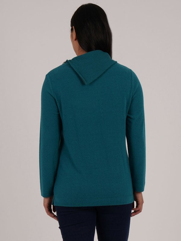 PennyPlain Zip Cowl Neck Rib Top- Dragonfly