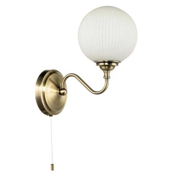 Happy Homewares Switched Classic Antique Brass Wall Lamp with Opal White Ribbed Glass