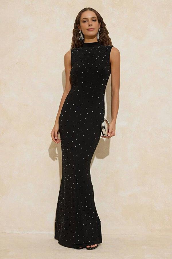 WOVCOR Stone Print Knitted Lined Evening Dress