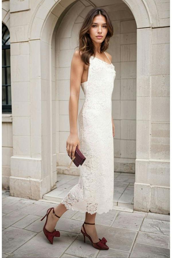 Viviana Strappy Floral Lace Midi Dress - Black