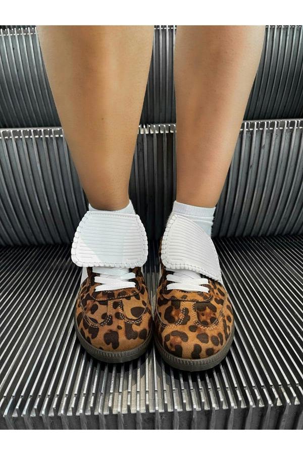 Johanna Lace-up Flip Tongue Round Toe Trainers - Leopard