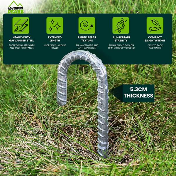 ADVENTURE PEAKS Ground Stakes 8 Pack Galvanised Ground Anchors 30cm Tent Stakes Steel Pegs for Camping Netting Outdoor Gardens