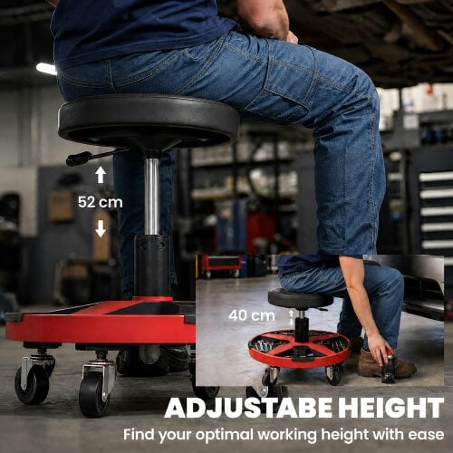 HOMCOM 135 kg Rolling Mechanic Stool with 40-52 cm Adjustable Height, Black