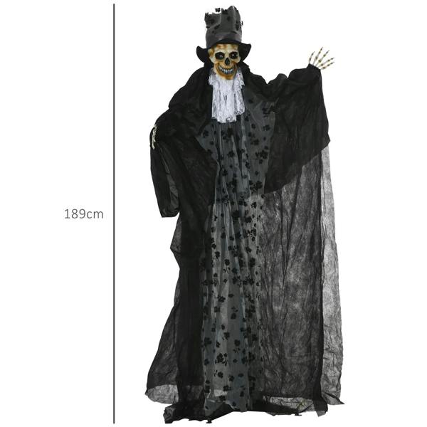 189cm black ghost bridegroom animatronic prop with skull face, top hat, flowing robe