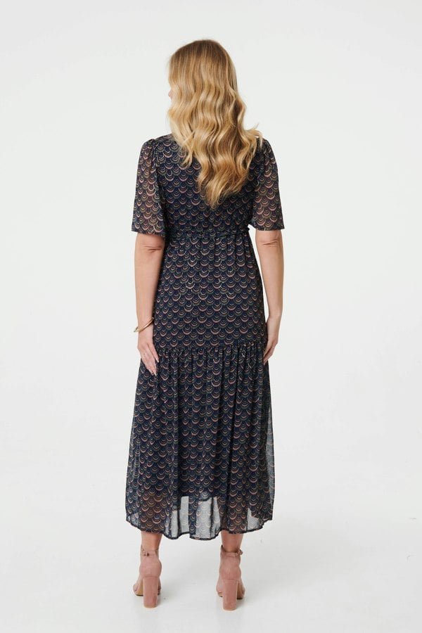 Blue | Printed Sheer Layered Empire Maxi Dress
