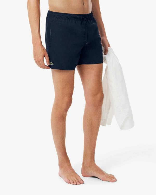 Lacoste Mens Light Quick-Dry Swim Shorts - Navy Blue/Green 802 | CHO | Designer Mens Shorts
