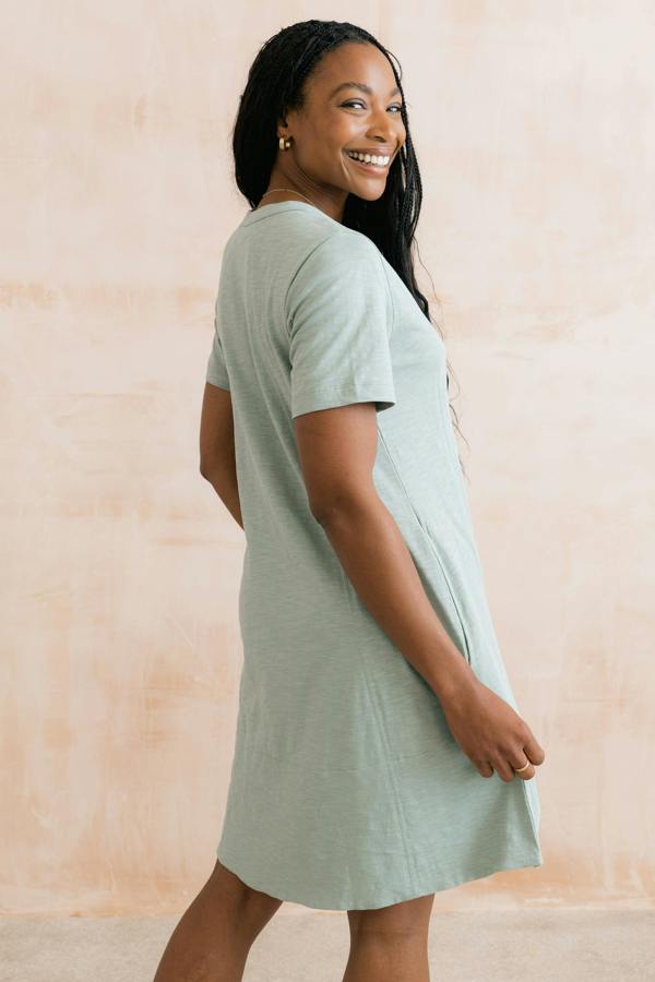 Lily & Me Terrace Organic Cotton Jersey Swing Dress Silver Sage