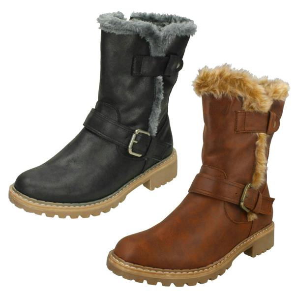 Down to Earth Ladies Down To Earth Fur Trim Calf Boots
