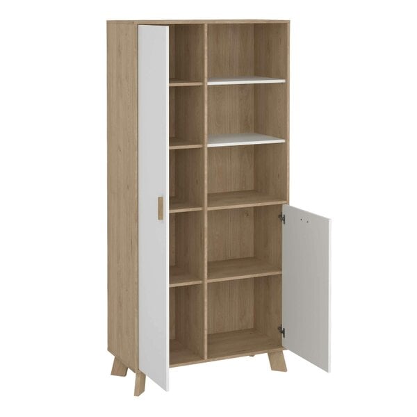 Wyld Haus Lira Jackson Hickory Oak Wood and White China Cabinet 2 Doors