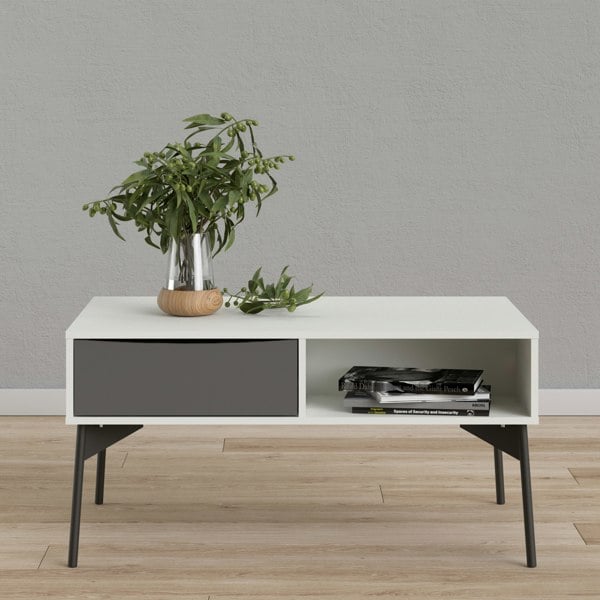 Furniture To Go Fur Coffee Table with 1 Drawer in Grey and White