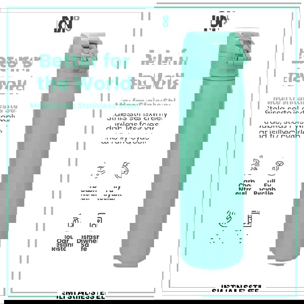 ION8 Leak Proof Slim Water Bottle, Stainless Steel, Teal, 600ml (20oz)