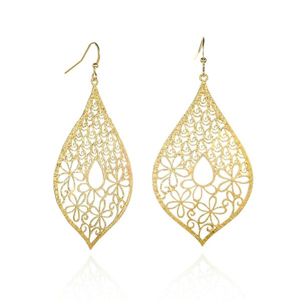 namana Gold Large Leaf Shaped Teardrop Dangle Earrings for Women