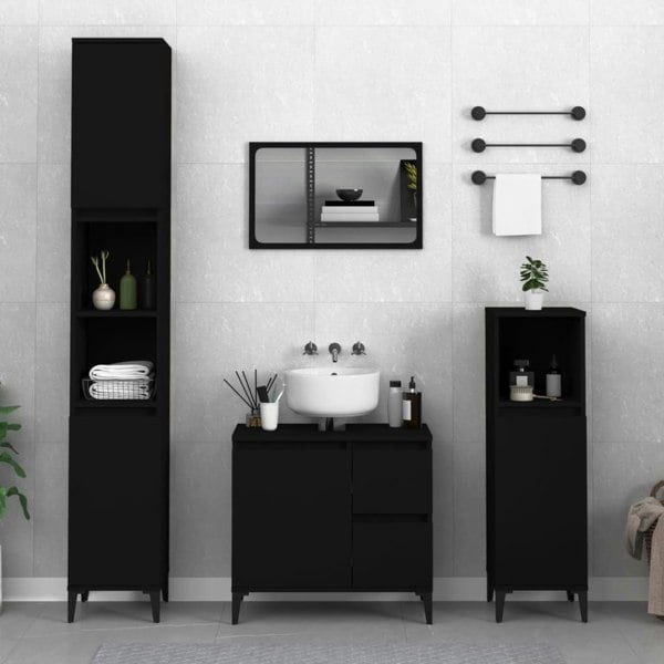 Berkfield Bathroom Cabinet Black 30x30x100 cm Engineered Wood