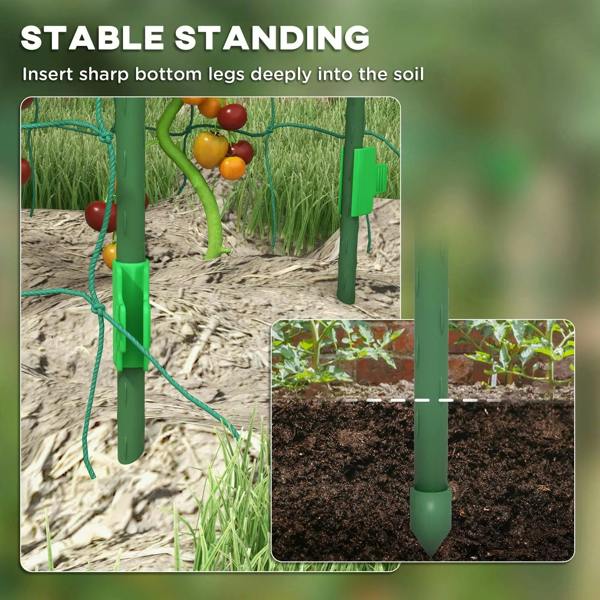 Green arch trellis with pointed bottom legs for deep soil insertion