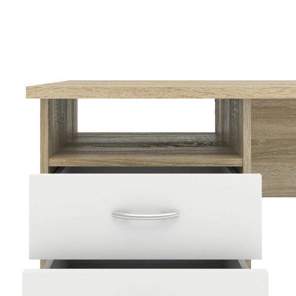 Wyld Haus Billabong Natural Oak Wood Office Desk 3 White Drawers