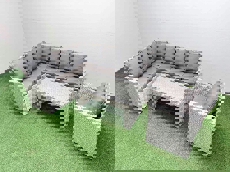 Fimous Rattan Garden Furniture Set Outdoor 7 Seater Corner Sofa Sets with Oblong Coffee Table Chair Light Grey Mixed