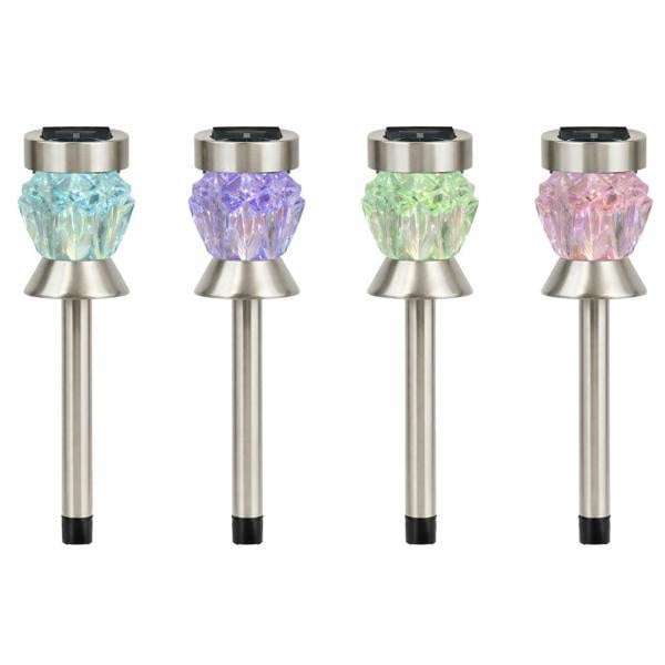 Gardenwize Pack of 4 Solar Round Crystal Stake Lights – Colour Changing LED Garden Lights