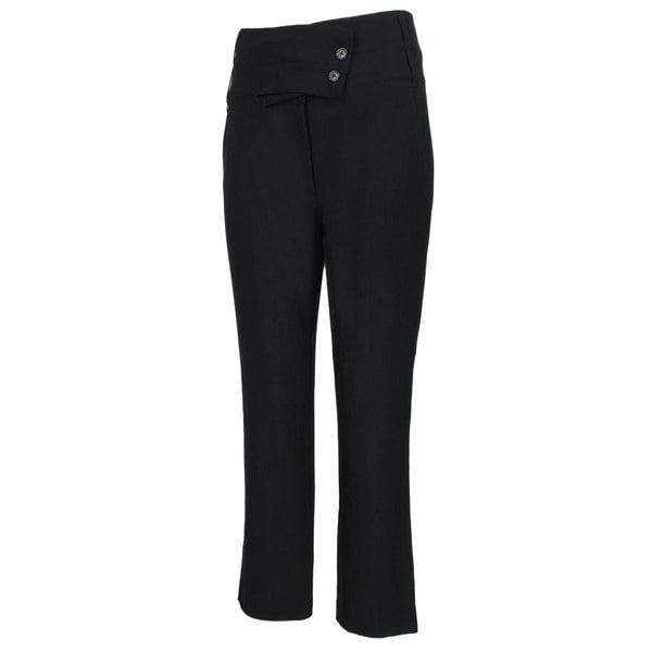 Ann Demeulermeester finely woven black wool trousers
High waisted trousers with crossover tab to waistline
Button fastening with gently tapered leg