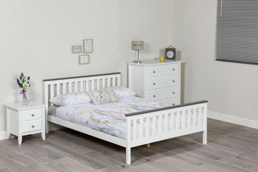 Mission TM Shanghai White Pine Bed Frame with Grey Plinth Single to King