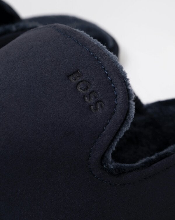 BOSS Orange Mens Shearling-lined slip-on slippers with logo detail - Dark Blue 404