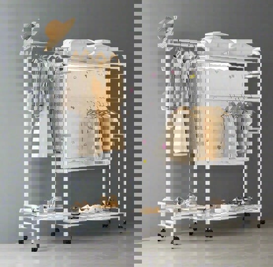 Modcraft Heavy Duty Metal Clothes Rail Rack with Double Hanging Rods, Storage Shelves & Wheels – White