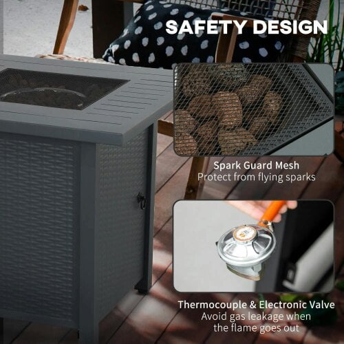 Bobobiy Rattan-style Propane Gas Fire Pit Table with 40, 000 BTU Burner, Waterproof Cover, Grey, 40,000