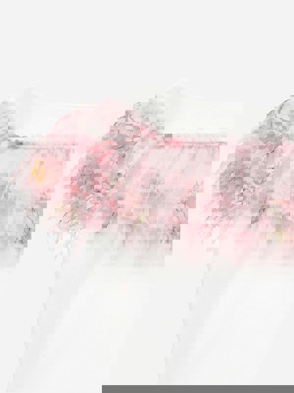 Monnalisa Girls Floral Ruched T-Shirt in Ivory