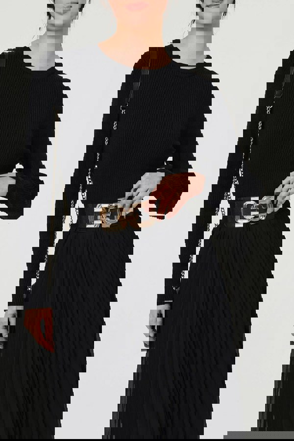 Black | Square Detail Stretch Wide Belt
