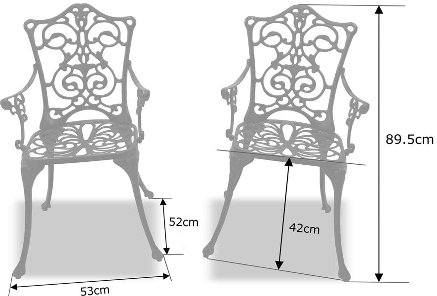 Centurion Supports Tabreez 2-Large Garden and Patio Bistro Chairs with Armrests in Cast Aluminium Black