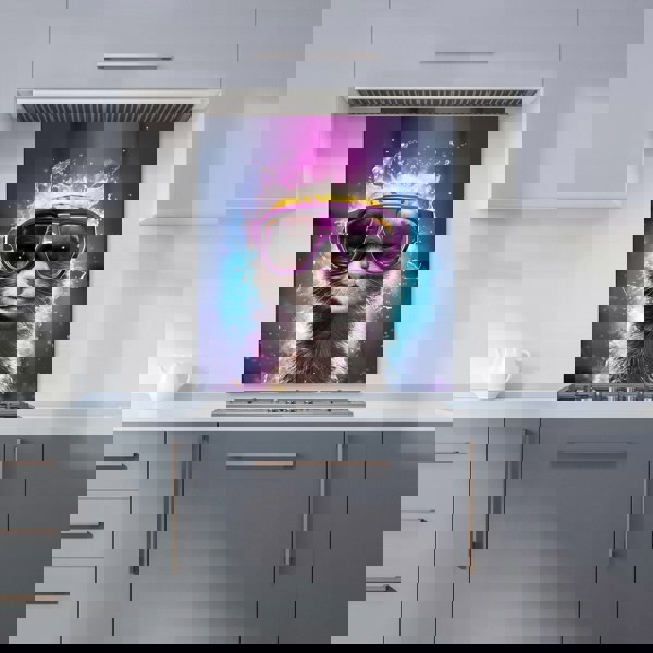 Warren Reed - Designer Splashart Ferret With Glasses Purple Kitchen Splashback