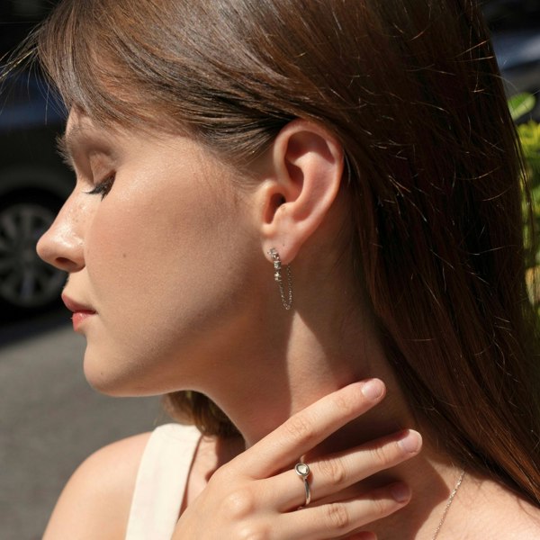 Spero London Fine Diamond Linked Tennis Earring in 14ct Solid Gold - Single