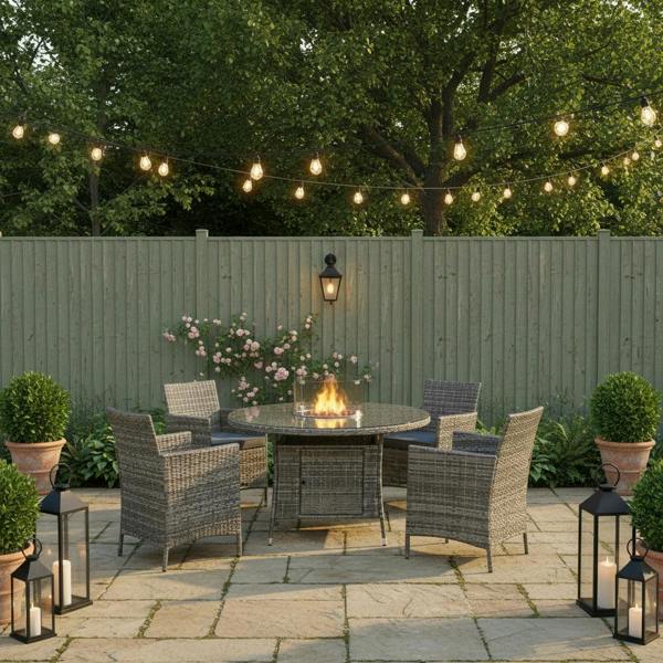 Amazon Rattan Fire Pit Dining Set - Round Table with 4 Chairs