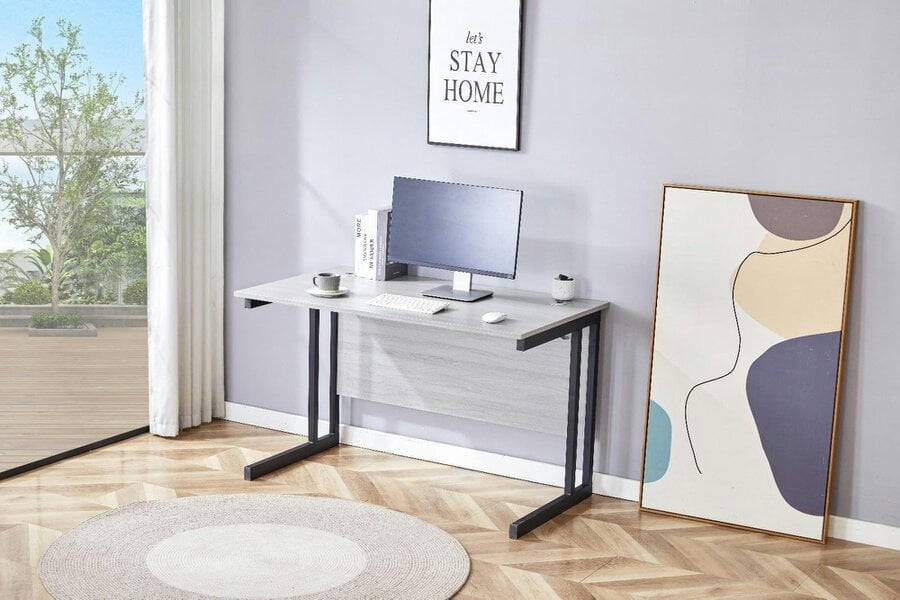 Kosy Koala Grey Office Desk with Sturdy Iron Legs Wooden Room Furniture for Home, Study and Office