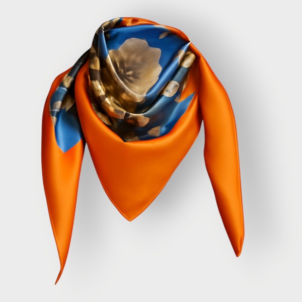 Bird of Paradise White Blue Cherry Blossom Printed Silk Scarf