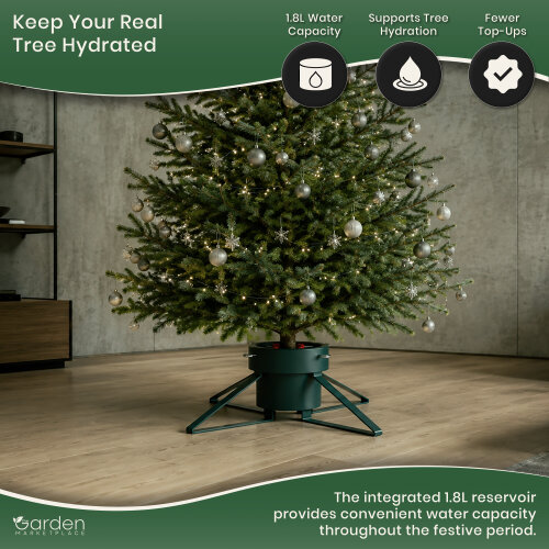 Green Christmas Tree Stand with 1.8L Water Tank, Fits Trees up to 2m, 4 Clamp Screws for 50-120mm Trunks, Steel Legs