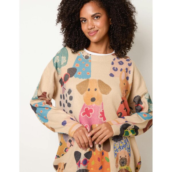 Blue Vanilla Multicolor Dog Print Jumper