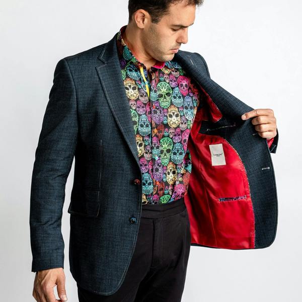WASHED DENIM EFFECT SPORTS BLAZER - Premium Men's Patterned Shirt by Claudio Lugli | Bold Design, Tailored Fit, Best Printed Shirts