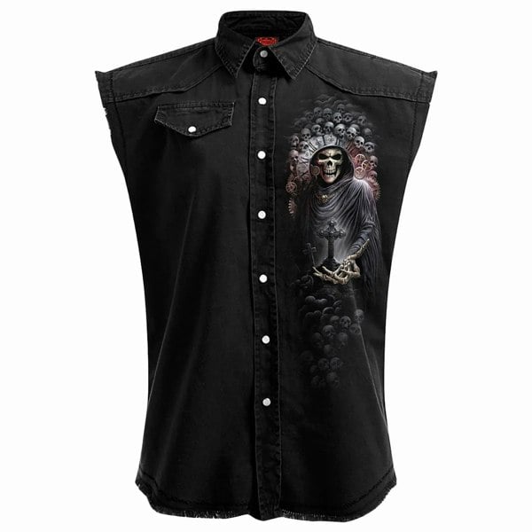 Spiral Direct Unisex Adult Reaper Time Stone Wash Sleeveless Shirt - Black