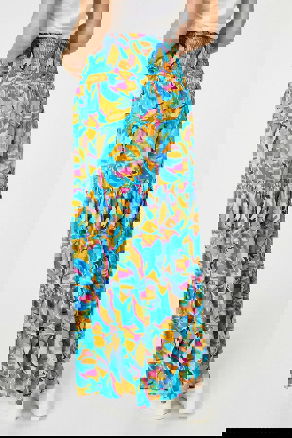 Blue | Abstract Shirred High Waist Maxi Skirt
