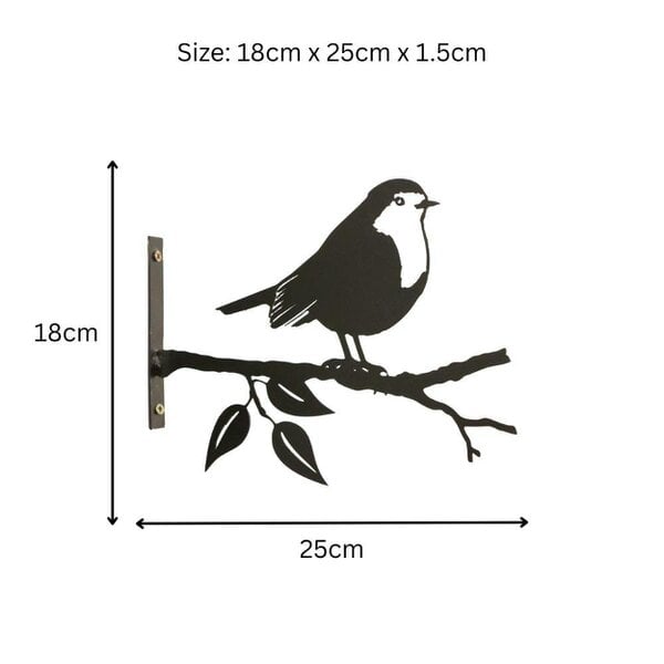 EDH Door Hardware Metal Robin Tree Silhouette – 18cm x 25cm | Decorative Metal Bird Wall Art & Garden Ornament | Hanging Décor for Outdoor