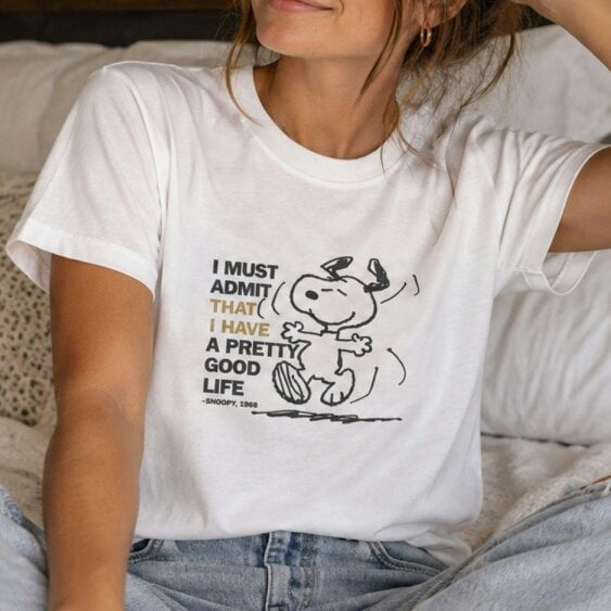 Onomato! Women's Snoopy Short Sleeve T-Shirt 100% Cotton Size L White