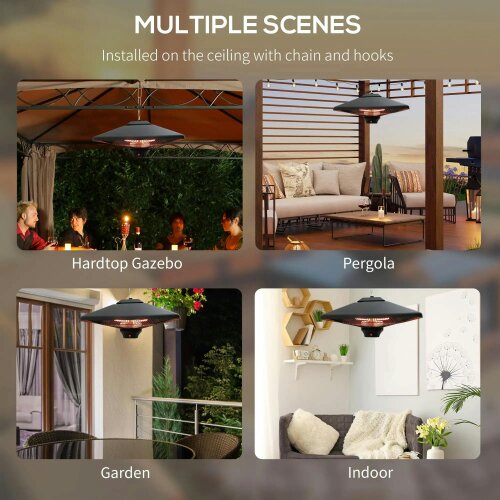 Bobobiy Hanging Electric Patio Heater with 2 Power Settings, 1000, 2000W, Black