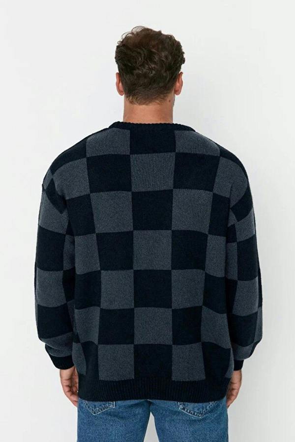 WOVCOR Crew Neck Checked Knit Men's Sweater
