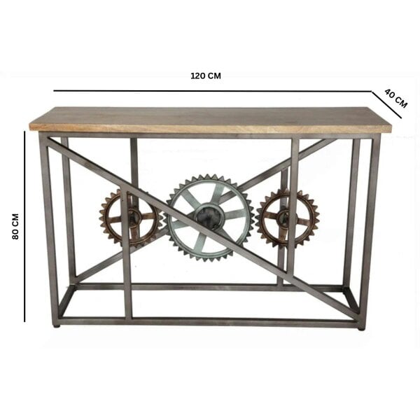 Wyld Haus Hanko Industrial Reclaimed Wood and Metal Cogs Console Table