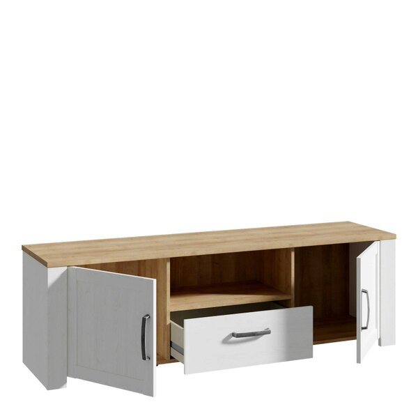 Wyld Haus Bramblecroft White and Natural Oak Wood TV Unit 2 Door 1 Drawer