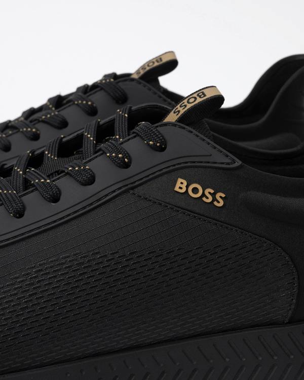 Close up of the BOSS Orange Titanium Runn Rsmh Mens Trainers in Black 005