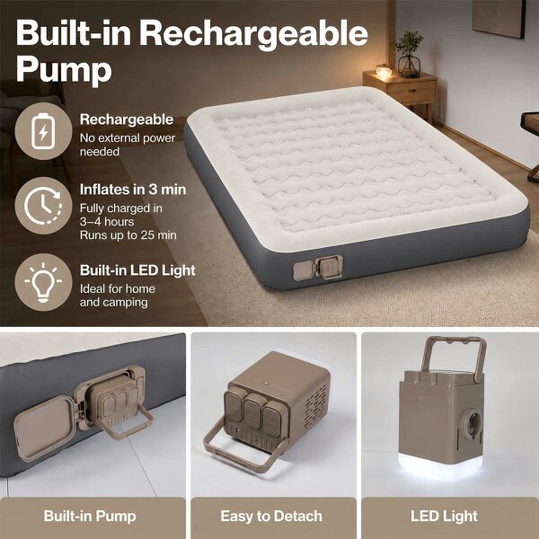 Lavio Inflatable Mattress TPU Airbed Rechargeable Pump Camp Bed Grey